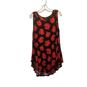 Floral Black Red Lane Bryant Summer Dress Short Flowy sz 18 / 20 Stretch Tank